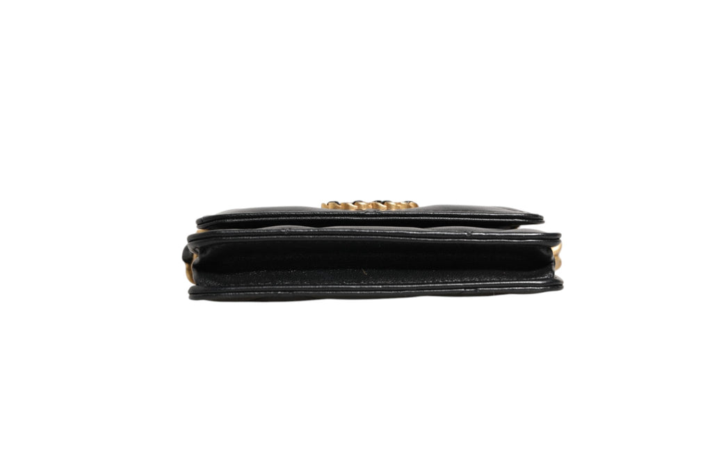 Chanel 19 Flap Coin Purse Quilted Leather Black Crossbody