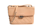 Doorgestikte CC Box Flap Bag van geitenleer, klein