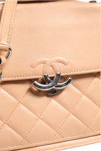 Doorgestikte CC Box Flap Bag van geitenleer, klein