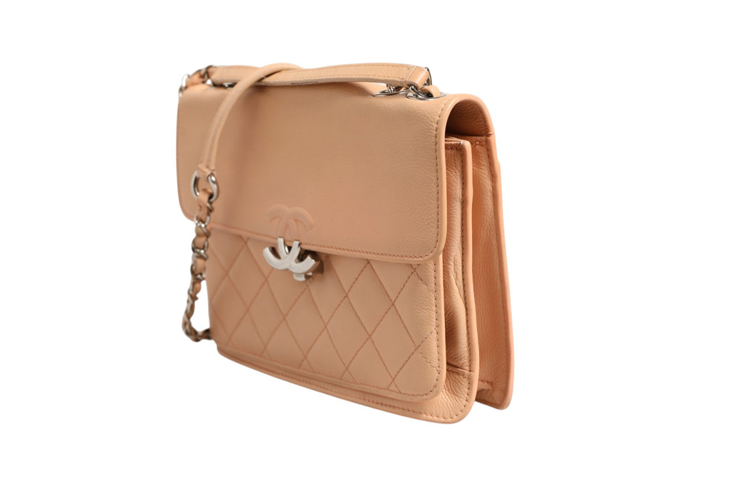 Doorgestikte CC Box Flap Bag van geitenleer, klein