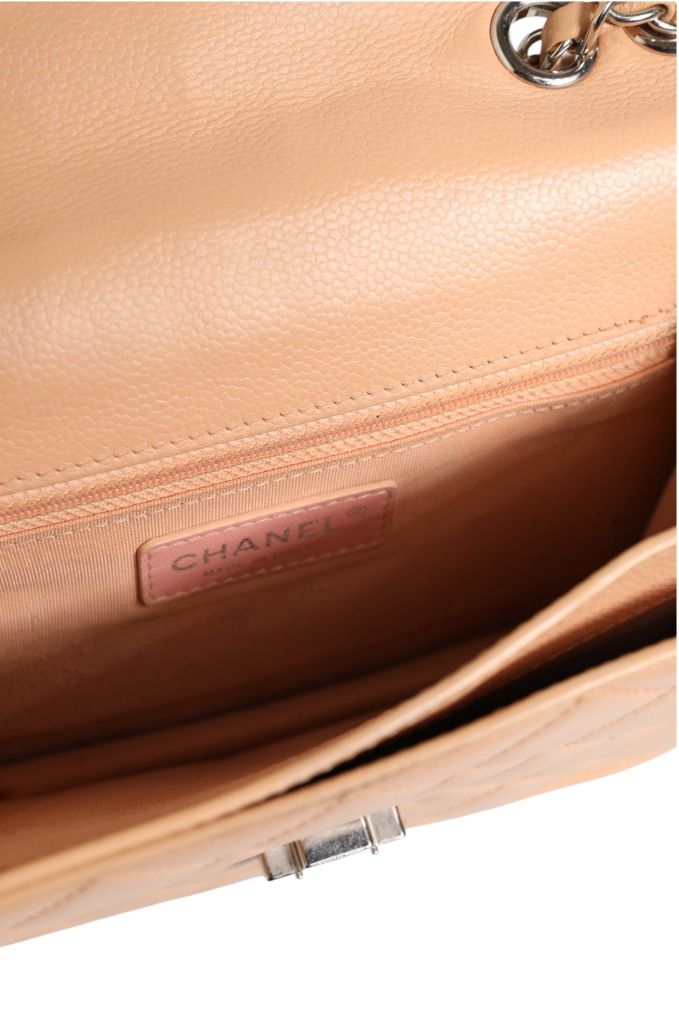 Doorgestikte CC Box Flap Bag van geitenleer, klein