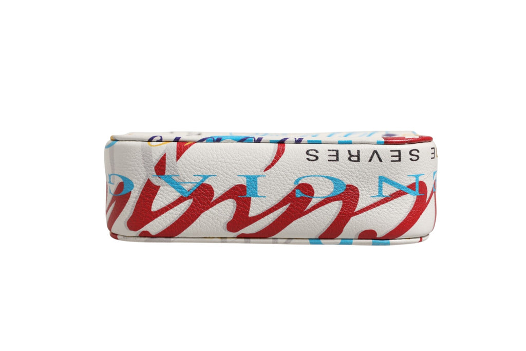 Witte Mini City Handtas met Leren Graffiti Print