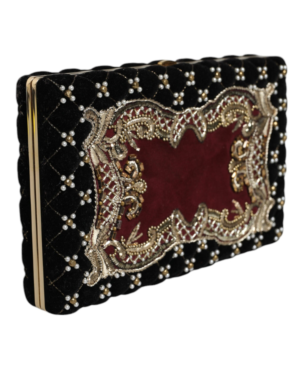 Bordeaux Zwart Fluweel Goud Frame Clutch Avondtas