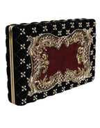 Bordeaux Zwart Fluweel Goud Frame Clutch Avondtas