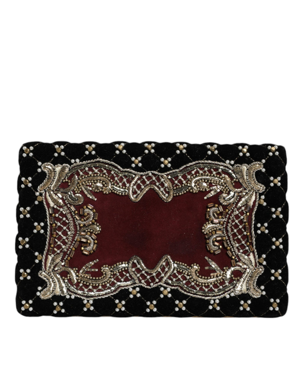 Bordeaux Zwart Fluweel Goud Frame Clutch Avondtas