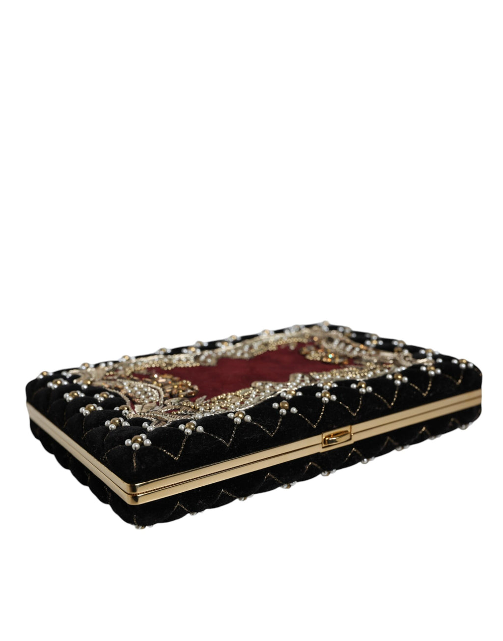 Bordeaux Zwart Fluweel Goud Frame Clutch Avondtas