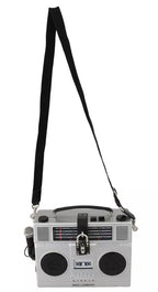 Zilveren Retro Radio Boombox Limited Edition Handgemaakte Houten Tas