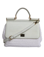 Witte Rafia Leren Crossbodytas met Handvat