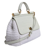 Witte Rafia Leren Crossbodytas met Handvat