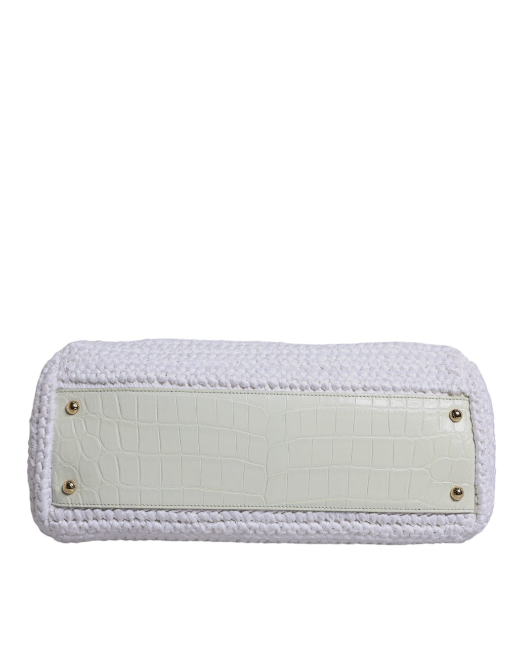 Witte Rafia Leren Crossbodytas met Handvat