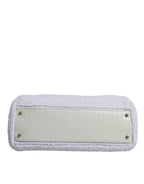 Witte Rafia Leren Crossbodytas met Handvat