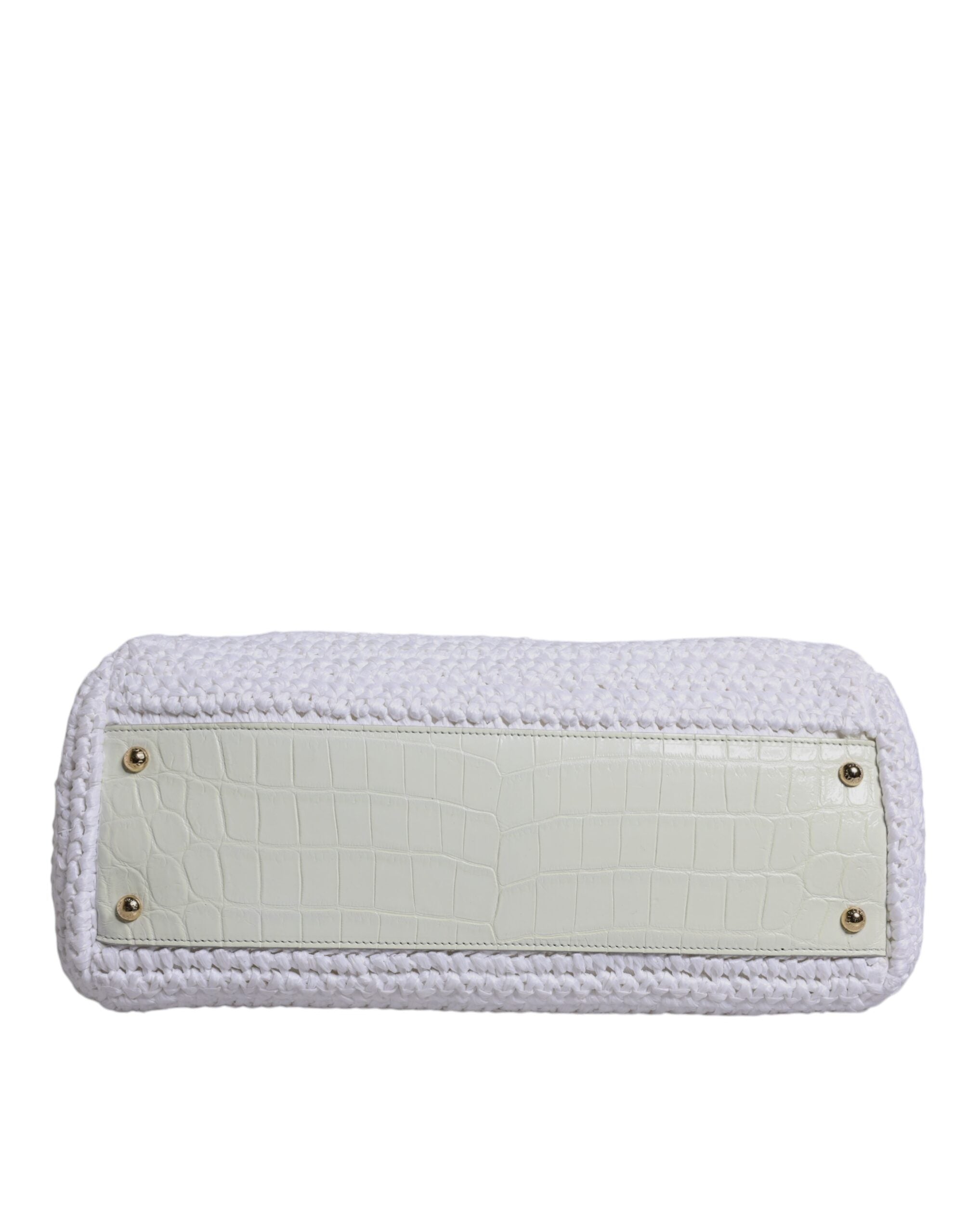 Witte Rafia Leren Crossbodytas met Handvat