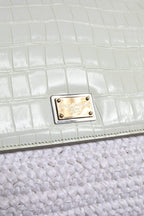 Witte Rafia Leren Crossbodytas met Handvat