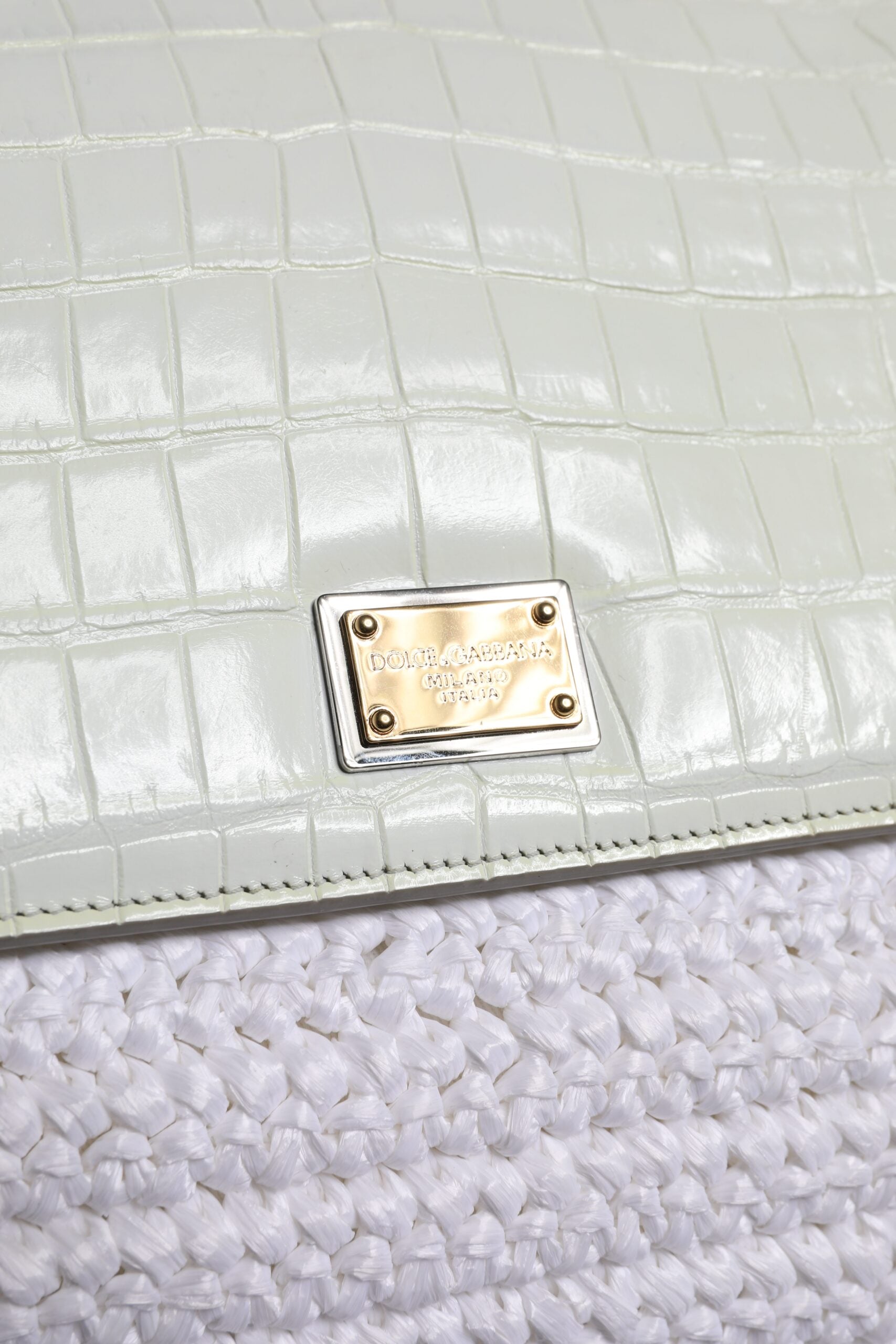 Witte Rafia Leren Crossbodytas met Handvat