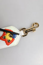 White Calfskin Raffia Embroidered Patchwork Shoulder Strap