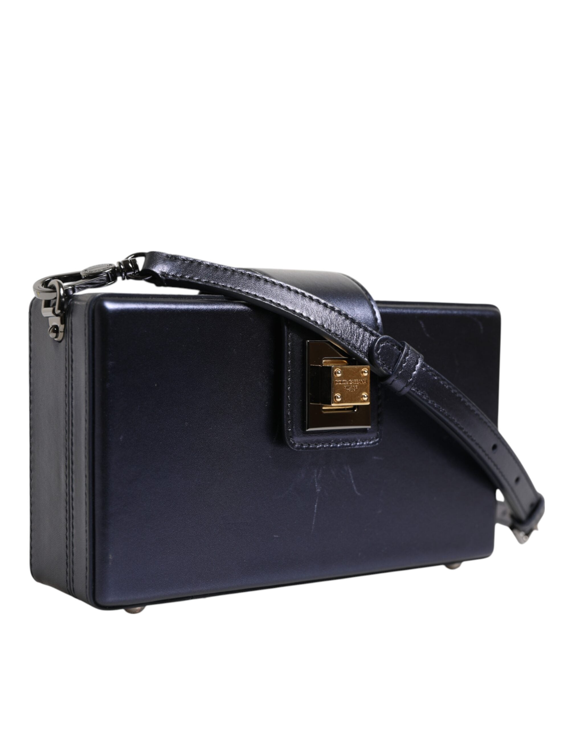 Blue DG BOX Lambskin Leather Crossbody Strap Bag